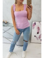 Halenka bez ramínek s volánky ve fialové barvě Halenka bez ramínek s volánky ve fialové barvě