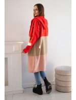Pruhovaný svetr s kapucí červená+velbloudí+pudrově růžová