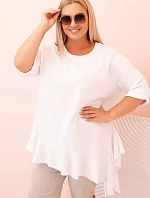 Dámská blůza Plus Size s bavlnou, kapsou a ohrnutým rukávem kiwi