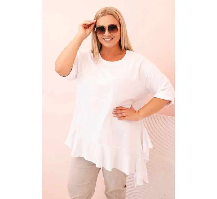 Dámská blůza Plus Size s model 21259116 kapsou a ohrnutým rukávem kiwi - K-Fashion