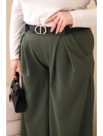 Dámské kalhoty Plus Size viskózové s širokou nohavicí a páskem khaki Dámské kalhoty Plus Size viskózové s širokou nohavicí a páskem khaki