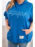 Dámská mikina Plus Size s kapucí a potiskem chabrová Dámská mikina Plus Size s kapucí a potiskem chabrová