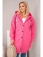 Dámský kabát Plus Size s kapucí model 22136645 na knoflíky růžový - K-Fashion Dámský kabát Plus Size s kapucí model 22136645 na knoflíky růžový - K-Fashion