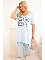 Dámská bavlněná souprava Plus Size s mikinou s kapucí a kalhotami modrá Dámská bavlněná souprava Plus Size s mikinou s kapucí a kalhotami modrá