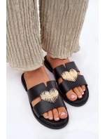 Dámské Pantofle Na Plochém Podpatku Se Zlatou Dekorací Černé Karinma