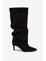 kozačky na jehlovém podpatku z veluru vyhřívané černé model 21757771 - Boto