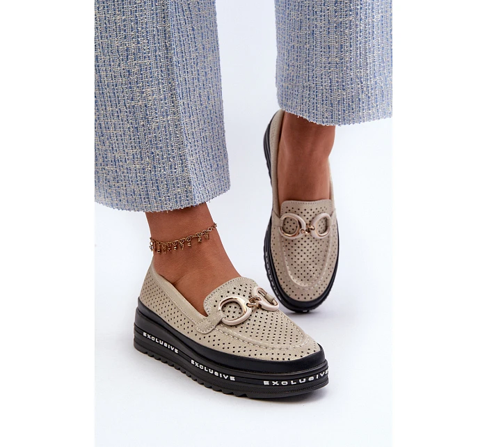 Lesklé kožené dámské mokasíny LR750 zlaté - S.Barski Lesklé kožené dámské mokasíny LR750 zlaté - S.Barski