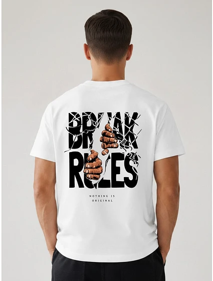 Pánské bavlněné tričko oversize s potiskem Break Rules černá NX4005R