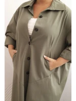 Dámský plášť Plus Size Punto s bavlnou a knoflíky khaki Dámský plášť Plus Size Punto s bavlnou a knoflíky khaki