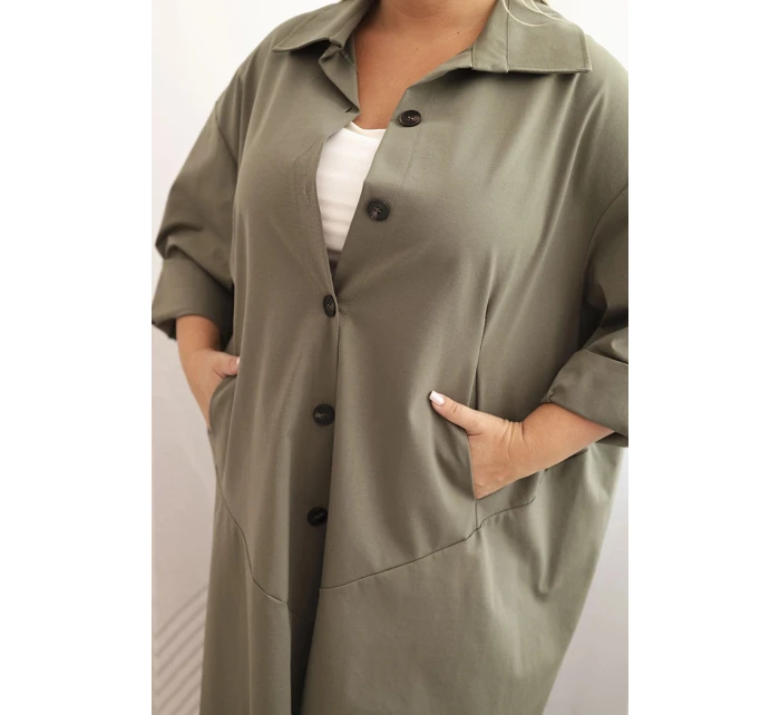 Dámský plášť Plus Size Punto s bavlnou a knoflíky khaki Dámský plášť Plus Size Punto s bavlnou a knoflíky khaki