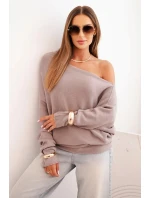 Dámský asymetrický viskózový svetr typu model 21301111 cappuccino - K-Fashion