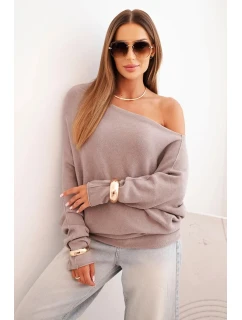 Dámský asymetrický viskózový svetr typu model 21301111 cappuccino - K-Fashion
