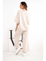 Dámský máslový komplet z viskózy mikina a široké kalhoty béžový