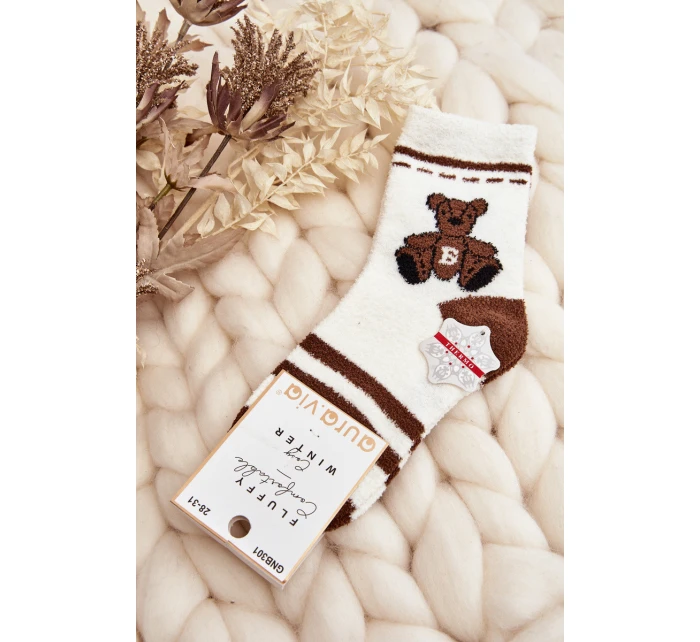 Mladistvé Teplé Ponožky S Medvědem Bílo-Hnědé