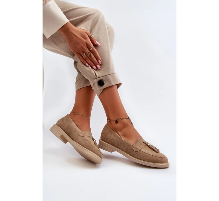 Bezové Dámské Mokasíny Na Ploché Podrážce Zazoo 3420