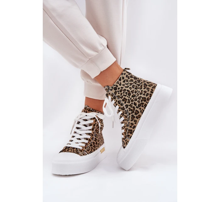 Vysoké Dámské Tenisky S Leopardským Vzorem Na Platformě Hnědé Laviriona Vysoké Dámské Tenisky S Leopardským Vzorem Na Platformě Hnědé Laviriona