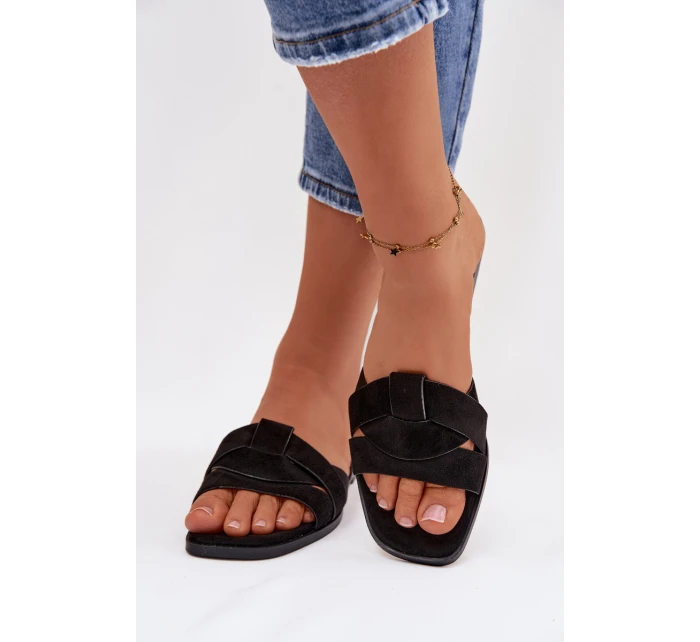 Dámské ploché sandály s pásky Eko semiš Černé model 21943346 - Boto