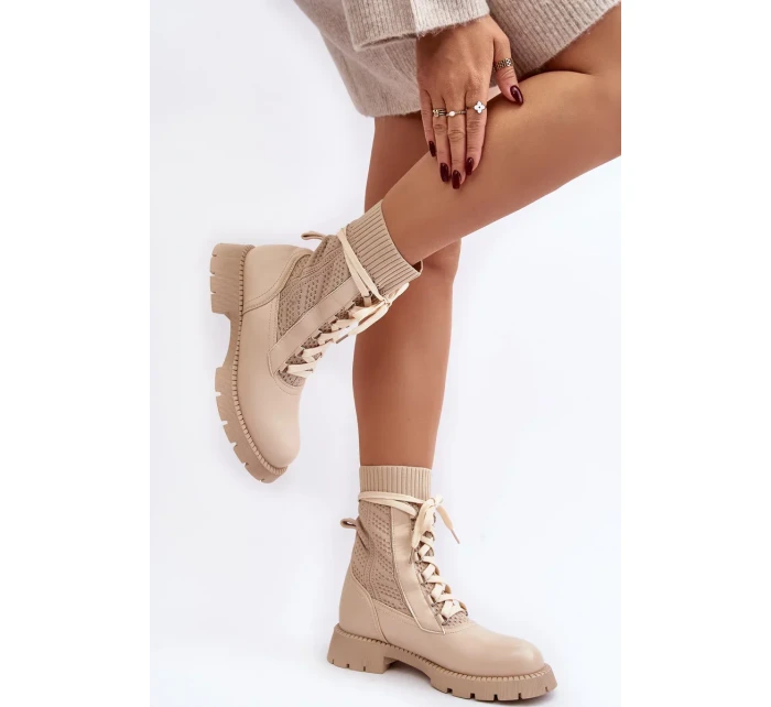 Dámské světle béžové šněrovací kotníkové boty Gentiana