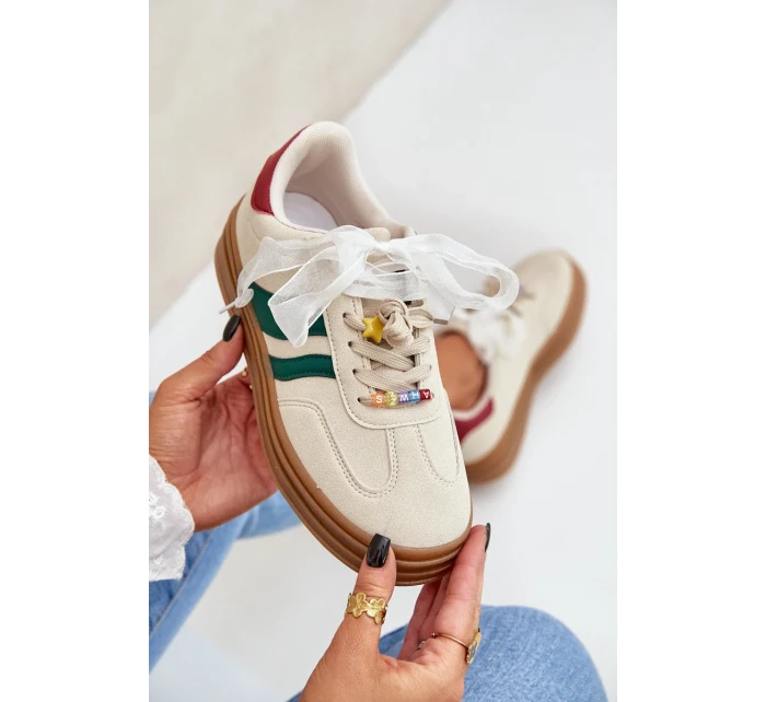 Sneakersy Damskie Z Przypinkami Beżowe Jariana Sneakersy Damskie Z Przypinkami Beżowe Jariana