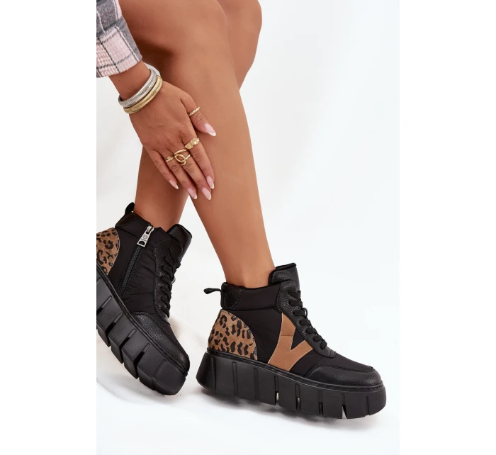 Dámské kotníkové boty na platformě z pravé kůže Vinceza – černé