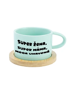 SUPER ŽENA, SUPER MÁMA, MEGA UNAVENÁ. - mint hrníček makronka 200 ml