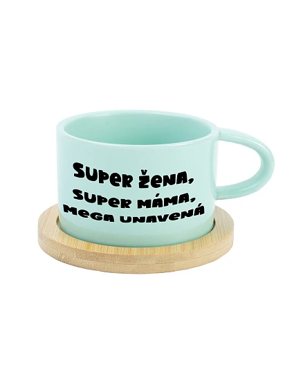 SUPER ŽENA, SUPER MÁMA, MEGA UNAVENÁ. - mint hrníček makronka 200 ml