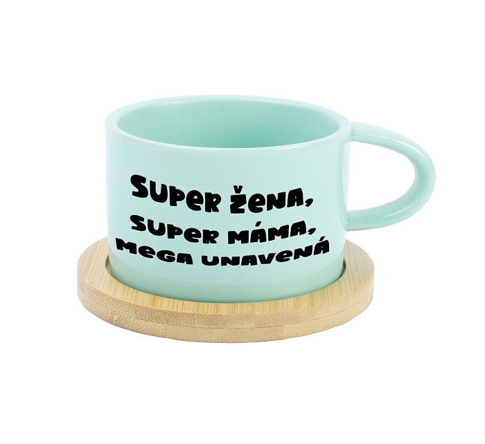 SUPER ŽENA, SUPER MÁMA, MEGA UNAVENÁ. - mint hrníček makronka 200 ml