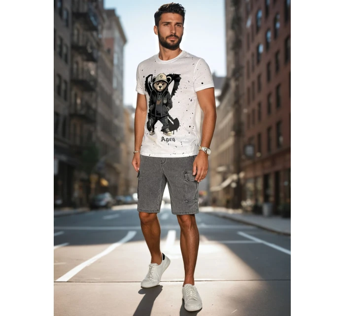 Pánské bílé tričko s potiskem FashionStreet RX5656 Pánské bílé tričko s potiskem FashionStreet RX5656