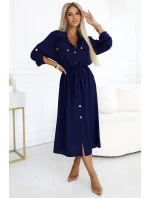 Midi košilka se zlatými knoflíky a vázáním model 21208909 - numoco basic