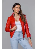 Krátká červená dámská bunda s ozdobným lemováním model 17556060 - S'WEST Krátká červená dámská bunda s ozdobným lemováním model 17556060 - S'WEST