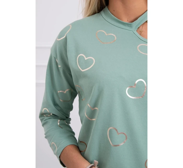 Halenka s potiskem srdce tmavě mátová