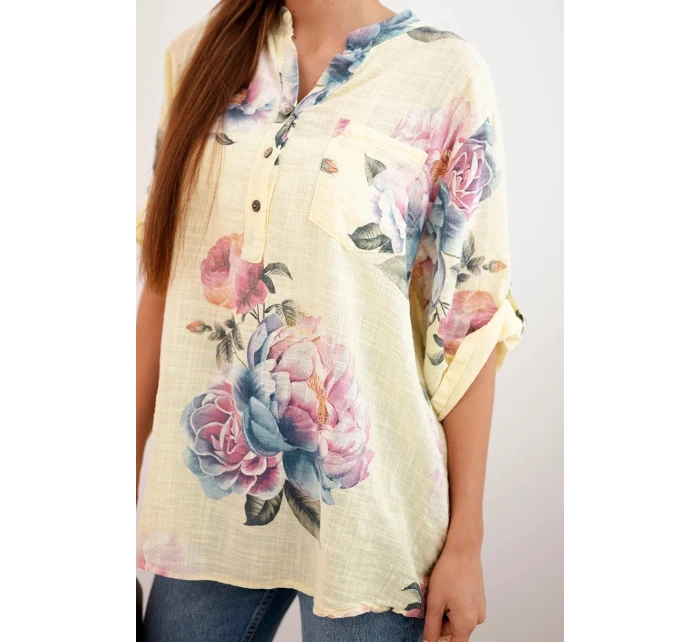 Dámská bavlněná halenka s květinovým vzorem žlutá