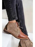 Kožené Botky Na Plochém Podpatku Hnědé Zazoo 4078