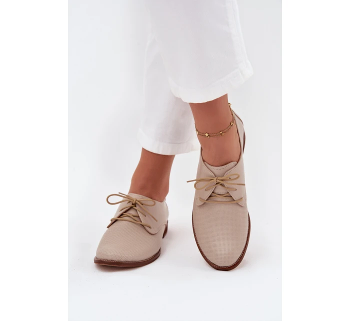 Dámské kožené elegantní šněrovací polobotky model 21707333 béžové - Zazoo