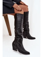 Dámské zateplené kozačky kovbojky na podpatku Rosvian – černé, eko semiš Dámské zateplené kozačky kovbojky na podpatku Rosvian – černé, eko semiš