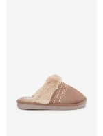 Dámské pantofle s kožíškem a výšivkou – khaki Devianne Dámské pantofle s kožíškem a výšivkou – khaki Devianne