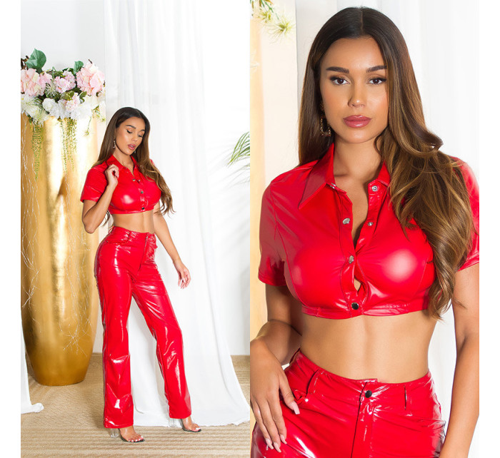 Sexy Koucla faux leather Crop top with buttons
