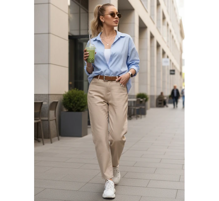 Dámské džíny s páskem mom fit light beige FashionStreet UY2879