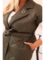 Dámská vesta Plus Size prošívaná s páskem a límcem khaki