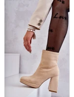 Dámské semišové kozačky na vysokém podpatku Světle béžová model 21595991 - Boto