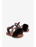 Dětské sandálky na suchý zip s kožíškem černé model 21663021 - Boto Dětské sandálky na suchý zip s kožíškem černé model 21663021 - Boto