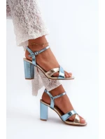 Eko Kožené Sandály Na Podpatku Modro-Zlaté Abilica Eko Kožené Sandály Na Podpatku Modro-Zlaté Abilica