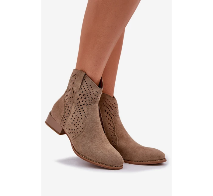 Dámské perforované botky na nízkém podpatku béžové Neliawen