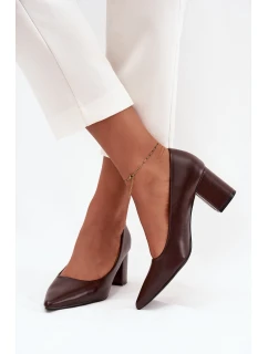 Lodičky na sloupkovém podpatku se  čokoládové model 21711480 - Boto