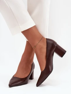 Lodičky na sloupkovém podpatku se  čokoládové model 21711480 - Boto