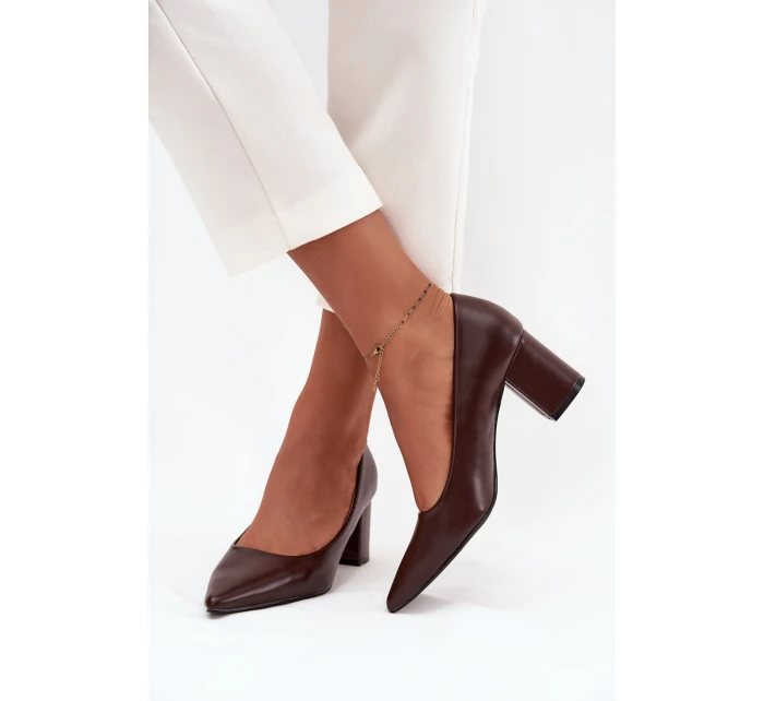 Lodičky na sloupkovém podpatku se  čokoládové model 21711480 - Boto