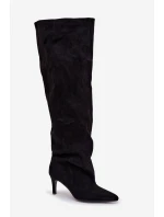 Dámské kozačky na jehlovém podpatku nazouvací černé Mavilla