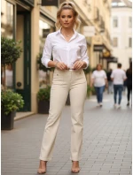 Dámské džíny s vysokým pasem a širokými nohavicemi ecru FashionStreet UY2874 Dámské džíny s vysokým pasem a širokými nohavicemi ecru FashionStreet UY2874