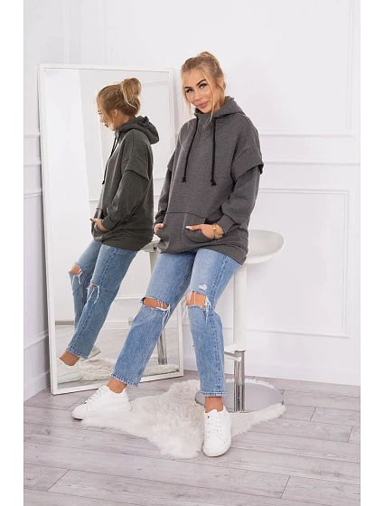 Mikina model 18749392 s polovičním zipem v grafitové barvě - K-Fashion Mikina model 18749392 s polovičním zipem v grafitové barvě - K-Fashion