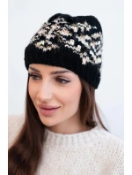 Dámská zimní vlněná čepice s ozdobnými krystalky K399 černá